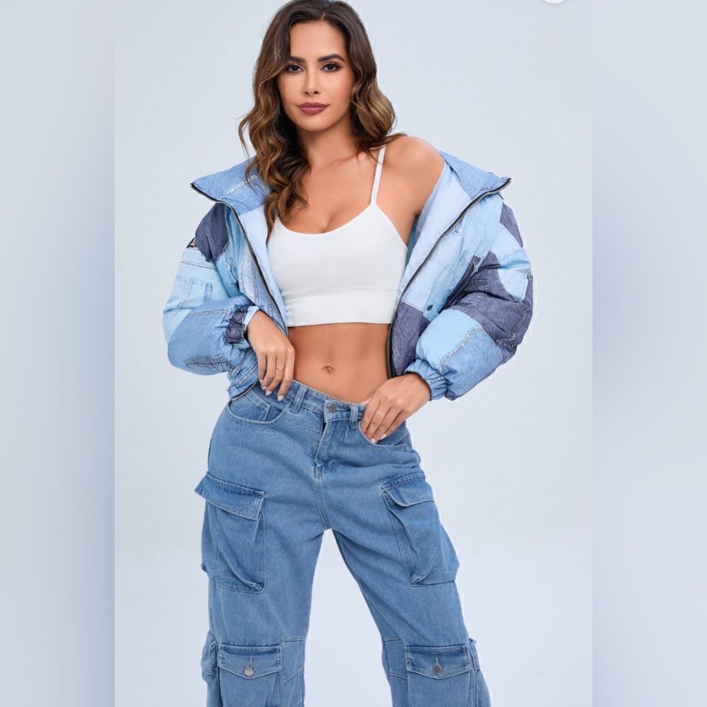 802. JASMINE DENIM PRINT PUFFER - Picture 3 of 6